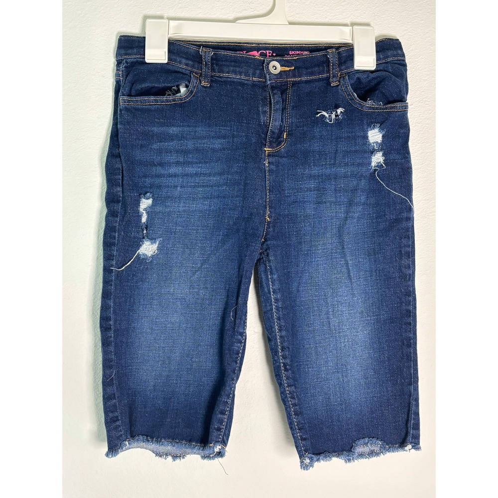 The Childrens Place Girls Blue Distressed Skimmer Shorts Size 16 Frayed Hem